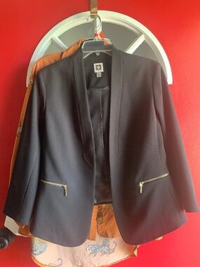 Anne Klein black blazer with gold zippers details